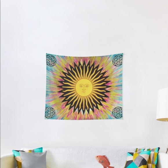 🔴 RED BUBBLE 🔴 Psychedelic Sun Star🌞🌈Bohemian Zen Hippie Festival Tapestry - Picture 1 of 3